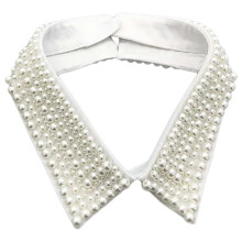 (Style 5 meters white) Women's Imitation Pearls Adorned Faux Collar Elegant Beaded Bib Choker Necklace Lapel Detachable Blouse Collar Accessory