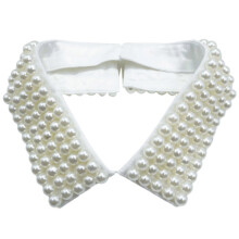 (Style 1 white) Women's Imitation Pearls Adorned Faux Collar Elegant Beaded Bib Choker Necklace Lapel Detachable Blouse Collar Accessory