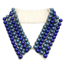 (Style 2 blue) Women's Imitation Pearls Adorned Faux Collar Elegant Beaded Bib Choker Necklace Lapel Detachable Blouse Collar Accessory