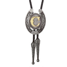 (Style C) Fashionable Unisex Bolo Tie with Metal Initial Letter Pendant Western Leather Rope Necktie for Casual or Formal Event