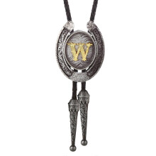 (Style W) Fashionable Unisex Bolo Tie with Metal Initial Letter Pendant Western Leather Rope Necktie for Casual or Formal Event