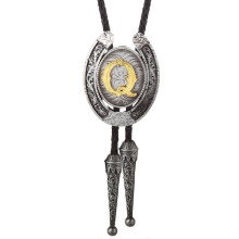(Style Q) Fashionable Unisex Bolo Tie with Metal Initial Letter Pendant Western Leather Rope Necktie for Casual or Formal Event