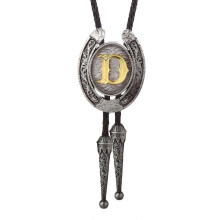 (Style D) Fashionable Unisex Bolo Tie with Metal Initial Letter Pendant Western Leather Rope Necktie for Casual or Formal Event