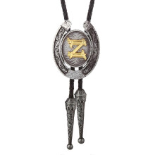 (Style Z) Fashionable Unisex Bolo Tie with Metal Initial Letter Pendant Western Leather Rope Necktie for Casual or Formal Event