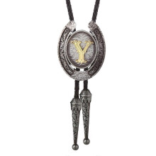 (Style Y) Fashionable Unisex Bolo Tie with Metal Initial Letter Pendant Western Leather Rope Necktie for Casual or Formal Event