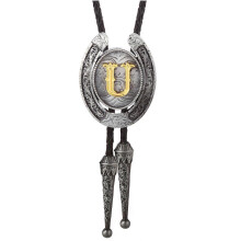 (Style U) Fashionable Unisex Bolo Tie with Metal Initial Letter Pendant Western Leather Rope Necktie for Casual or Formal Event