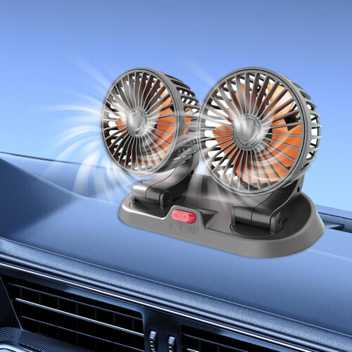 USB Rechargeable Dual Head Car Cooling Fan with 360 Adjustable Angle and Two Speed Control 1
