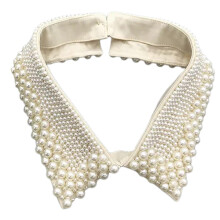(Style 4 apricot) Women's Imitation Pearls Adorned Faux Collar Elegant Beaded Bib Choker Necklace Lapel Detachable Blouse Collar Accessory