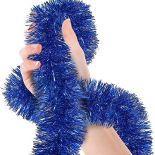 Christmas Tinsel 3Pcs, Blue Shiny Garland, 5m Length for Xmas Tree, Wedding Centerpiece, Wreath, Fireplace, Year