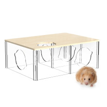 Hamster House 3Chamber Acrylic Hideout with Large Tunnel for Dwarf and Syrian Hamsters
