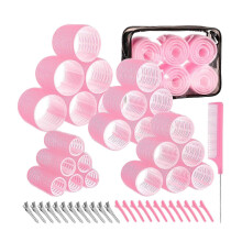 (PVC bag 50 piece set) Avaliable 4 Size Plastic Nylon Hair Rollers 50 Piece Set With Secure Stainless Clip For Most Hair Lengths Styling Multicolor