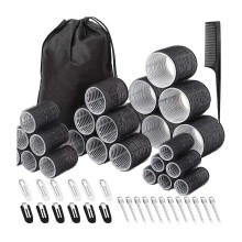 (50 piece black) Avaliable 4 Size Plastic Nylon Hair Rollers 50 Piece Set With Secure Stainless Clip For Most Hair Lengths Styling Multicolor