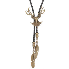 (bronze elk) Adjustable Bolo Tie Popular Western Cowboy Necktie Teens Men Women Christmas Necktie with Alloy Elk Head Buckle Pendant