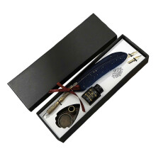 (Navy blue) Feather Quills Pen Vintage Feather Dip Ink Pen Delicate Pen Stem Writing Quills Pen Calligraphy Pen Birthday Gift Set  wine red