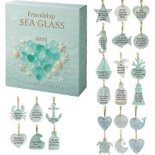 (3pcs) 2025 Sea Glass Advent Calendar, 24 Day Countdown Christmas Calendar with Sea Glass Ornaments Friendship Pendant Gift for Friends and Family