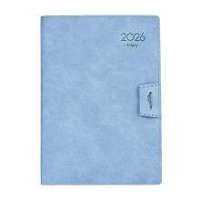 (Sky Blue) Professional 2026 Daily Planner Dated Leather Academic Planner Ribbon Bookmarks Elastic Pen Slots For Daily Planning Sky Blue
