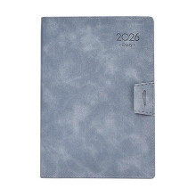 (gray blue) Professional 2026 Daily Planner Dated Leather Academic Planner Ribbon Bookmarks Elastic Pen Slots For Daily Planning Sky Blue