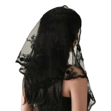 (Black) Stylish Polyester Bandana Delicate Lace Head Scarf Hair Accessory For Fashionable Daily Wear White