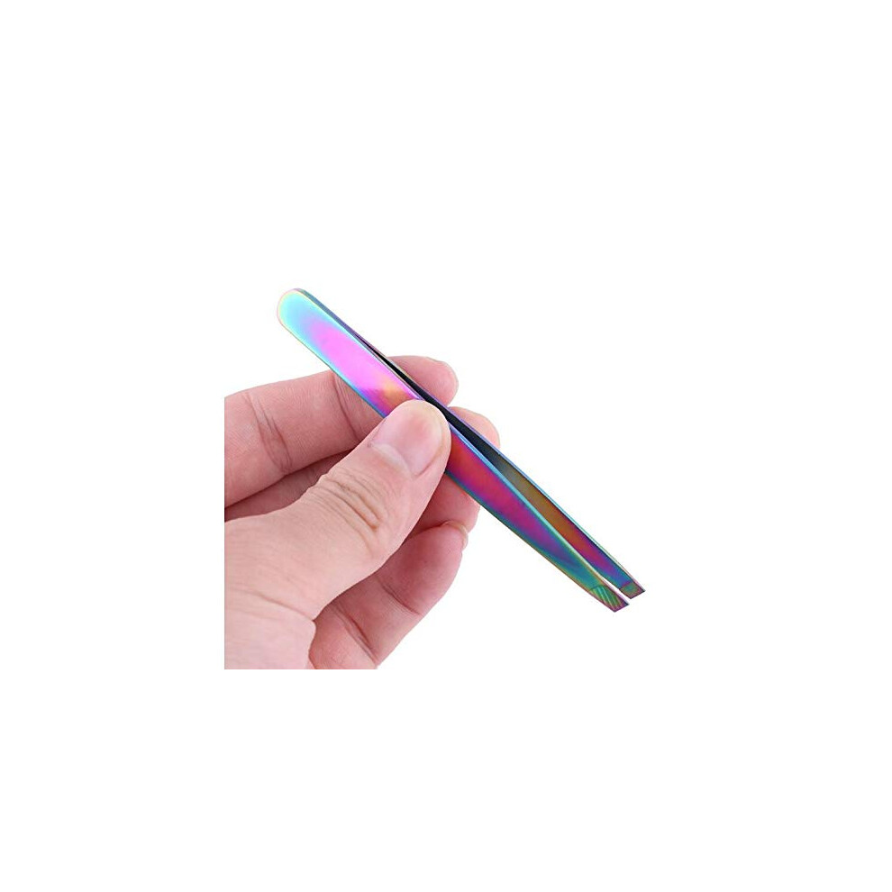 Rainbow Stainless Steel Eyebrow Tweezers with Ergonomic Grip for Precise Facial Hair Removal