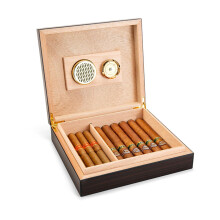 Cigar Humidor Case With Humidifier And Hygrometer Cedar Wood Holds 35 Cigars Travel Cigar Case With Divider Black
