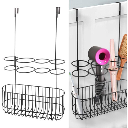 Wall Mounted Hair Dryer Holder with Multi Functional Storage for Bathroom Styling Tools 2