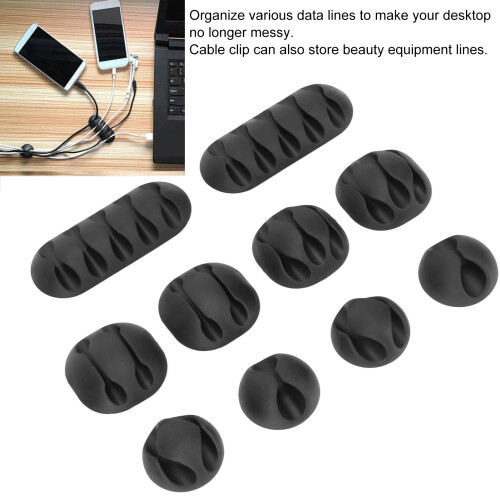 Home Office Data Line Organizer: 10 Black Self Adhesive Cable Clips 1