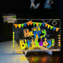(200*200*3mm) Acrylic Dry Erase Board with Light, LED Letter Message Board with 7 Pen for Office School Home