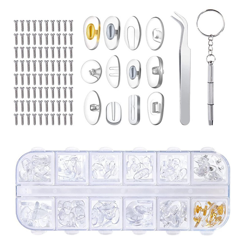 Glasses  Kit with Nose Pads Screws and Mini Screwdrivers for Eyeglass and Sunglasses Fix