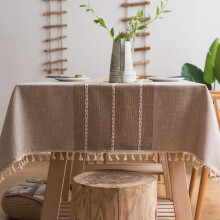 Heavy Weight Cotton Linen Tablecloth Dust Proof Tassel Tablecloth For Kitchen Dining Rectangular 140x220 CM ABrown