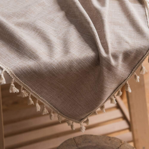 Heavy Weight Cotton Linen Tablecloth Dust Proof Tassel Tablecloth For Kitchen Dining Rectangular 140x220 CM ABrown 1