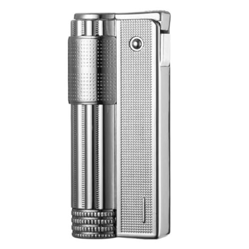 Retro Windproof Brass Body Refillable Fuel Classic Soft Flame One Button Ignition Silver