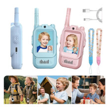 (Blue and Pink) Video Walkie Talkies for Kids, Handheld 2 Pack Rechargeable Video Intercom Kids Walkies Talkies, Indoor Outdoor Toys