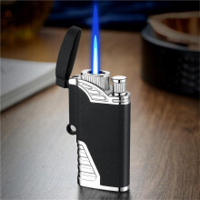 Direct Blue Flame Butane Lighter With Metal Body And Adjustable Flame Size Refillable Gas For Cigars