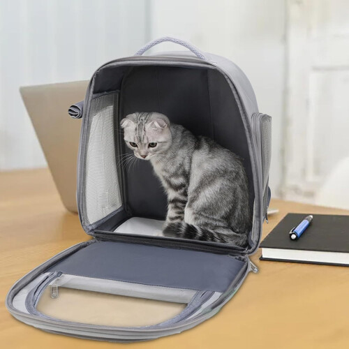 Cat Backpack Carrier with Breathable Mesh, Spacious Interior for Small Dogs and Cats, Grey 2