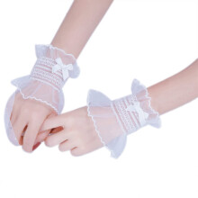 Sweet Shirred Elastic Wrist Cuffs Anime Hand Sleeves Ruffled Lace Bowknot Solid White One Size