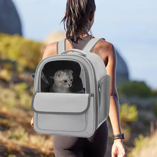 Cat Backpack Carrier with Breathable Mesh, Spacious Interior for Small Dogs and Cats, Grey 1