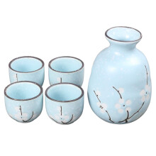 Sake Set Ceramic 5 Piece Japanese Porcelain Cups Dishwasher Safe EcoFriendly Ergonomic Design