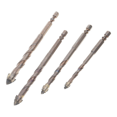 (4 in 1) 6/8/10/12mm Tile Bit Spades Drill Bit Set High Hardness Eccentric Drill Crooked Tip Eccentric Drill Bit Tilted Eccentric Multicolor