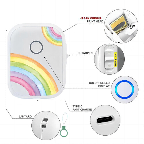 (Rainbow stand alone) P12 Label Printer Label Maler High Resolution Efficient for Business andPersonal Use Self Adhesive Label Sticker Multicolor 1