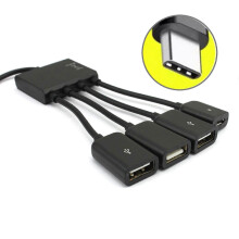 (typec) 4 Port  MicroUSB TypeC Power OTG Extenders Hub Cable Black For Tablets Smartphones Charging Connection Multicolor