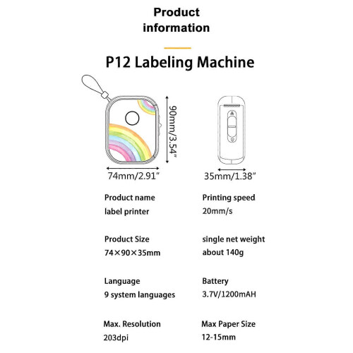 (Rainbow set 1) P12 Label Printer Label Maler High Resolution Efficient for Business andPersonal Use Self Adhesive Label Sticker Multicolor 2