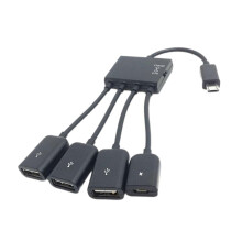 (micro) 4 Port  MicroUSB TypeC Power OTG Extenders Hub Cable Black For Tablets Smartphones Charging Connection Multicolor