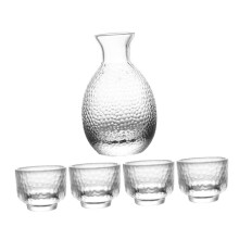 Transparent Japanese Sake Glass Set With Hammered Texture Including Dispenser Pot And Four Cups Sake Container Kit Gift