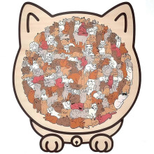 (B) Morandi-Colored Cat Shaped Wooden Jigsaw Puzzle, Unique Cat-Shaped Frame Artistic Appearance, Holiday Birthday Present Idea