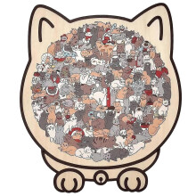 (A) Wooden Puzzle Toy with Cat Shape Unique Cat-Shaped Frame Artistic Appearance for Home Decoration