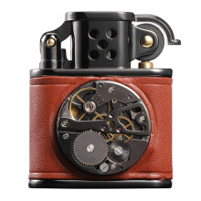 Oil Lighter, Metal Windproof Kerosene Lighter, Leather Core Mechanical Lighter, Men's Creative Trench Style, Brown