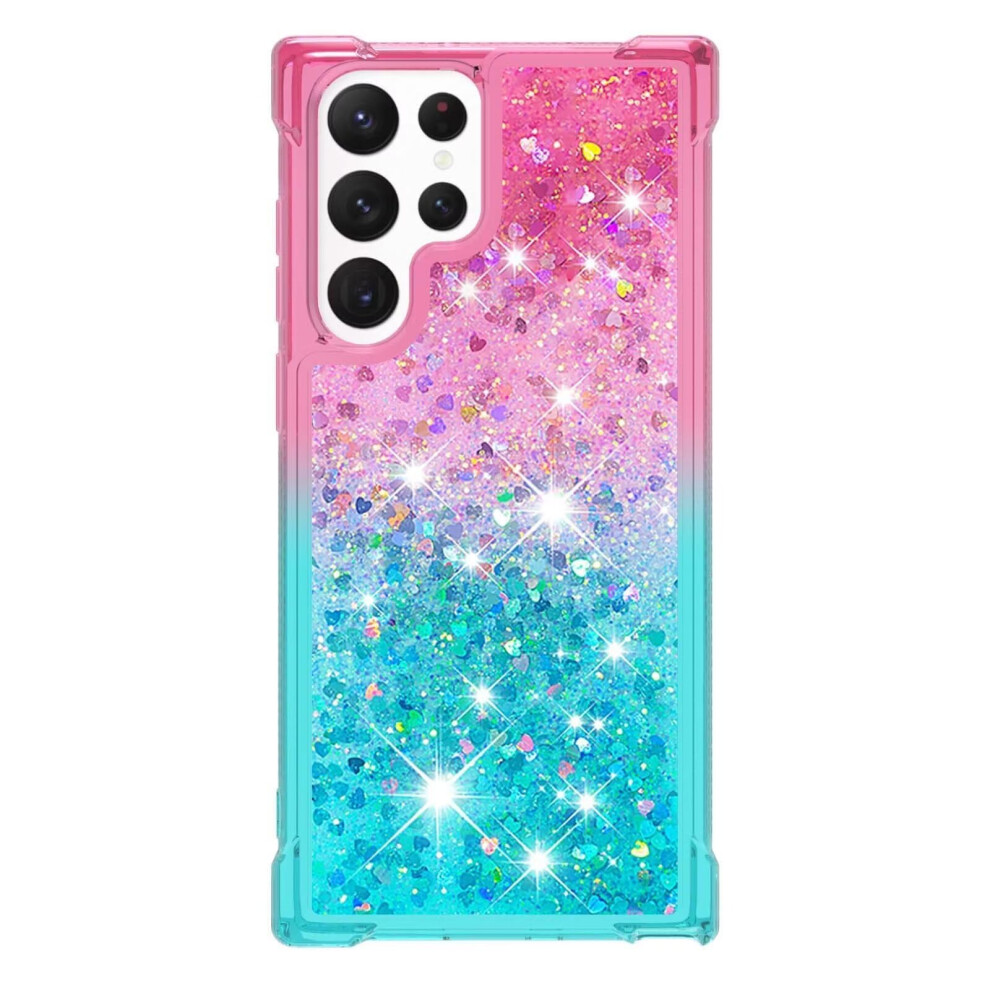 Miagon Glitter Moving Quicksand Flowing Cover For Samsung Galaxy S24 Ultra Silicone Pink Blue Transparent Case Blue,Pink 9347817740219