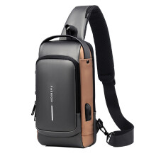 (Grey Brown) Crossbodys Bag Men Sling Bag Shoulder Anti Theft Waterproof Chest Bag with USB Charging Port Lightweight with Password Lock