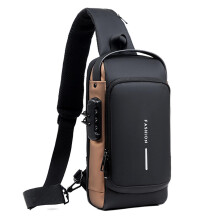 (Black Brown) Crossbodys Bag Men Sling Bag Shoulder Anti Theft Waterproof Chest Bag with USB Charging Port Lightweight with Password Lock