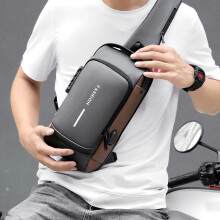 (Blue Brown) Crossbodys Bag Men Sling Bag Shoulder Anti Theft Waterproof Chest Bag with USB Charging Port Lightweight with Password Lock